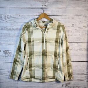 O’Neill Plaid Quarter Zip Fleece Pullover Size Small Green Cream Cozy